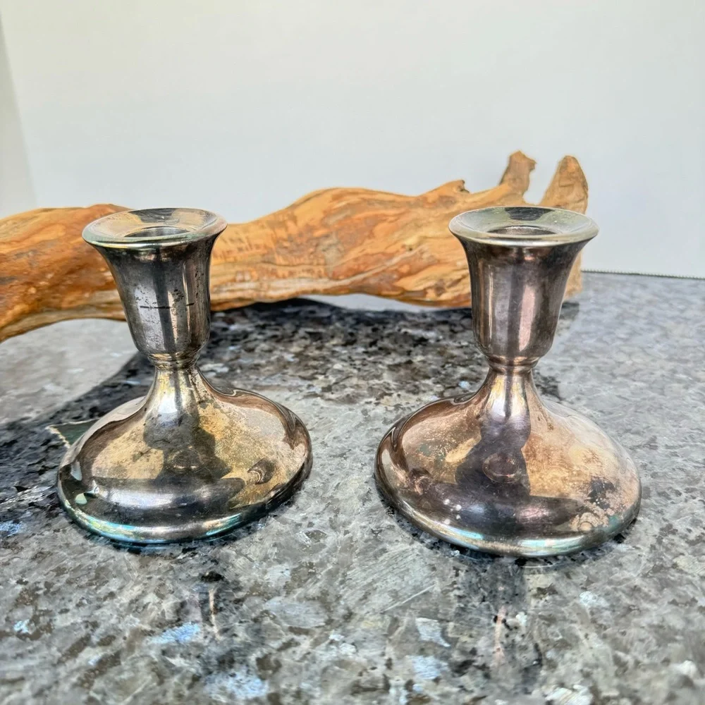 Vintage International Silver Co. 3.5” Pair Of Silver Candle Holders Decorative